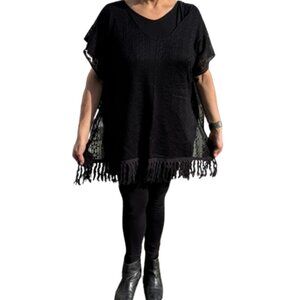 Melrose and Market Black Fringe Swim Cover Up Tunic One Size